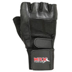 MRX Weight Lifting Gloves With Long Wrist Strap Genuine Leather Black All Sizes MRX Products