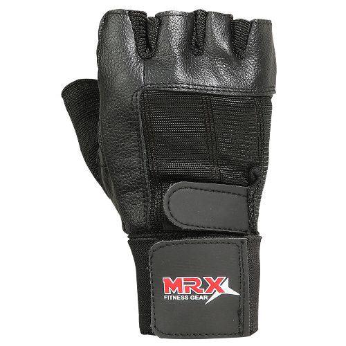 MRX Weight Lifting Gloves With Long Wrist Strap Genuine Leather Black All Sizes MRX Products