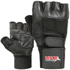 MRX Weight Lifting Gloves With Long Wrist Strap Genuine Leather Black All Sizes MRX Products