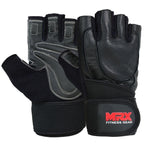 MRX Weight Lifting Gloves Long Wrist Straps Gym Training Leather Black All Sizes MRX Products