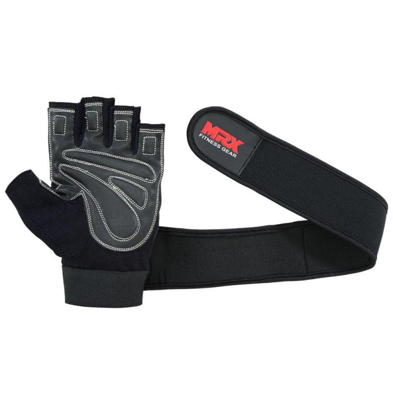 MRX Weight Lifting Gloves Long Wrist Straps Gym Training Leather Black All Sizes MRX Products