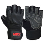 MRX Weight Lifting Gloves Long Wrist Straps Gym Training Leather Black All Sizes MRX Products