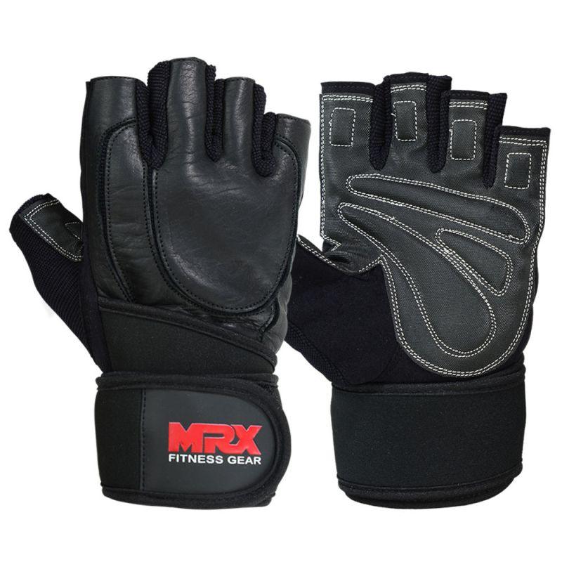 MRX Weight Lifting Gloves Long Wrist Straps Gym Training Leather Black All Sizes MRX Products
