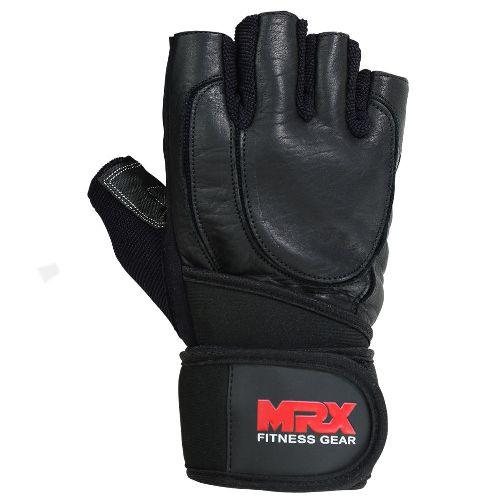 MRX Weight Lifting Gloves Long Wrist Straps Gym Training Leather Black All Sizes MRX Products