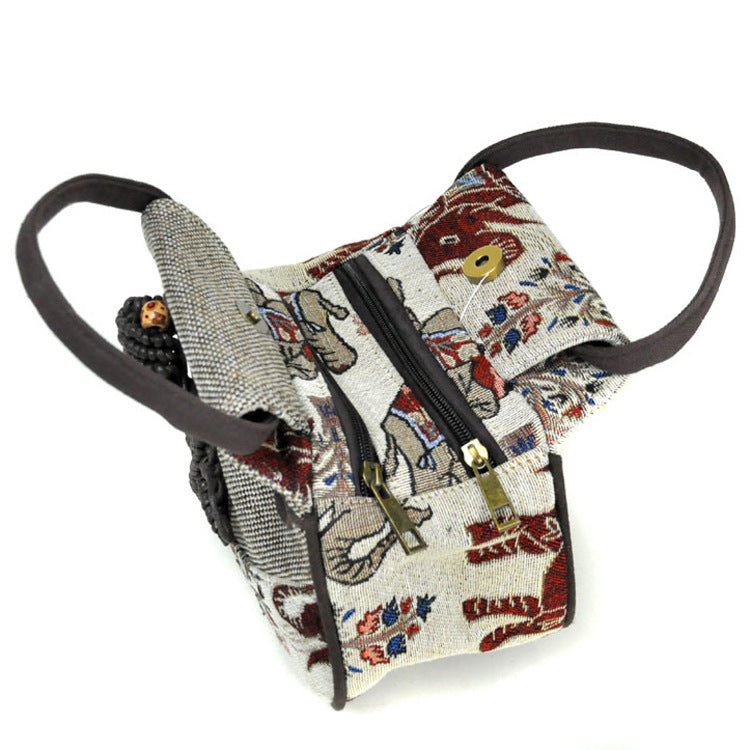 Burlap woven handbag Pi-Mart