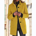 Fashion Stand Collar Woolen Coat With Pockets Fall Winter Casual Button Outwear For Women Clothing Pi-Mart