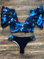 Bloom Day Ruffle Bikini Set – Chic Elegant Plant Print V-Neck Swimsuit with Tie-Back and High-Stretch Ruffle Trim – Women's 2-Piece Swimwear for Poolside Style & King’s Day Celebrations Stevvex