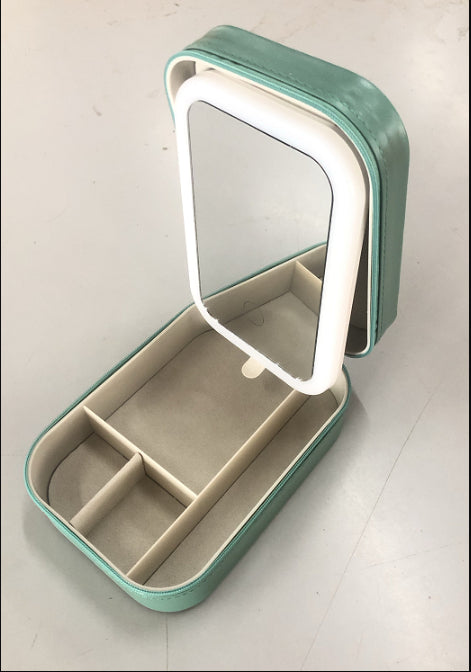Makeup Storage Box With LED Light Mirror Portable Travel Makeup Cosmetics Storage Box Touch Light Storage Organizer Pi-Mart