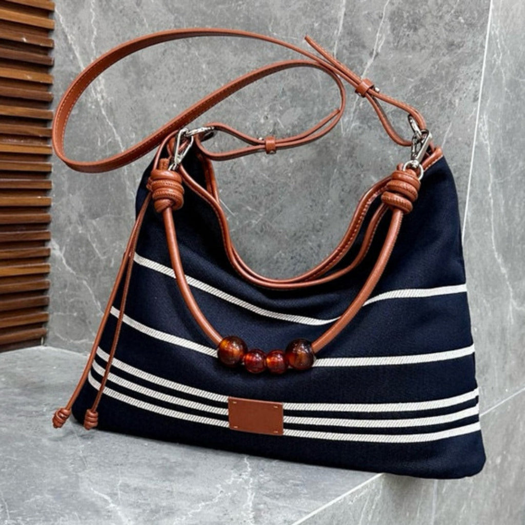 Black striped Matching leather bag hobo shoulder, shoulder hobo bag for women, large capacity, Shoulder purse - SJB-DIAMOND ELITES