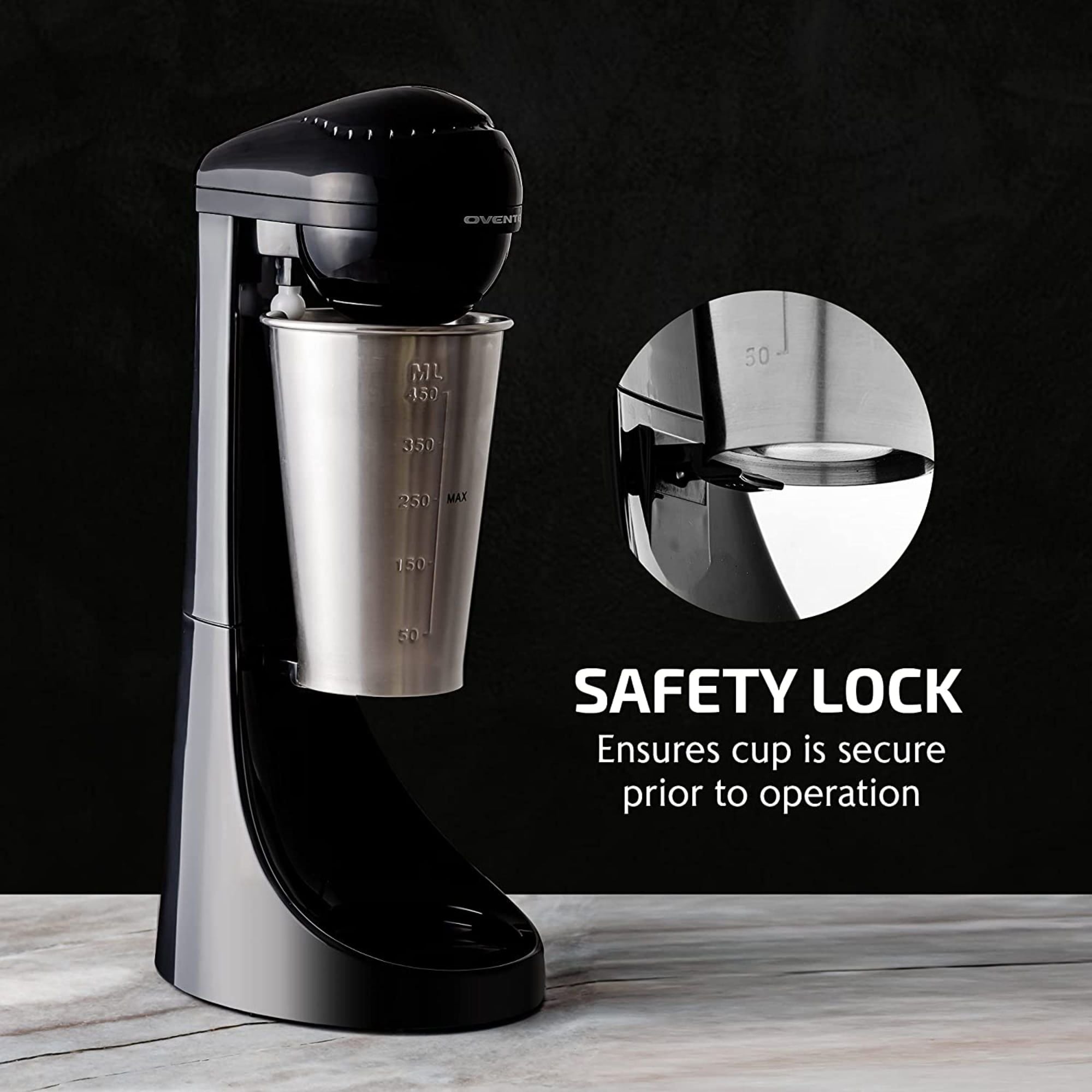 Ovente Classic Milkshake Maker Machine 2 Speed with 15.2 oz Stainless Steel Mixing Cup Compact & Easy Clean Drink Mixer Blender for Malted Milk ,Soft Ice Cream, and Protein Shakes, Black MS2070B EasyOptionXY LLC
