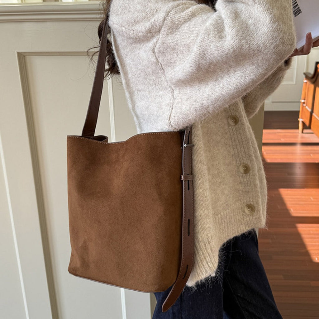 Suede vintage leopard print bucket bag, versatile shoulder crossbody women tote bag, hobo shoulder bag for women - SJB-DIAMOND ELITES