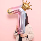 Luxury Gradient Modern 32inch Rainbow number Foil Balloons For Birthday party Decorations Kids Rose Ballons With Crown From 0-9 Numbers - SJB-DIAMOND ELITES