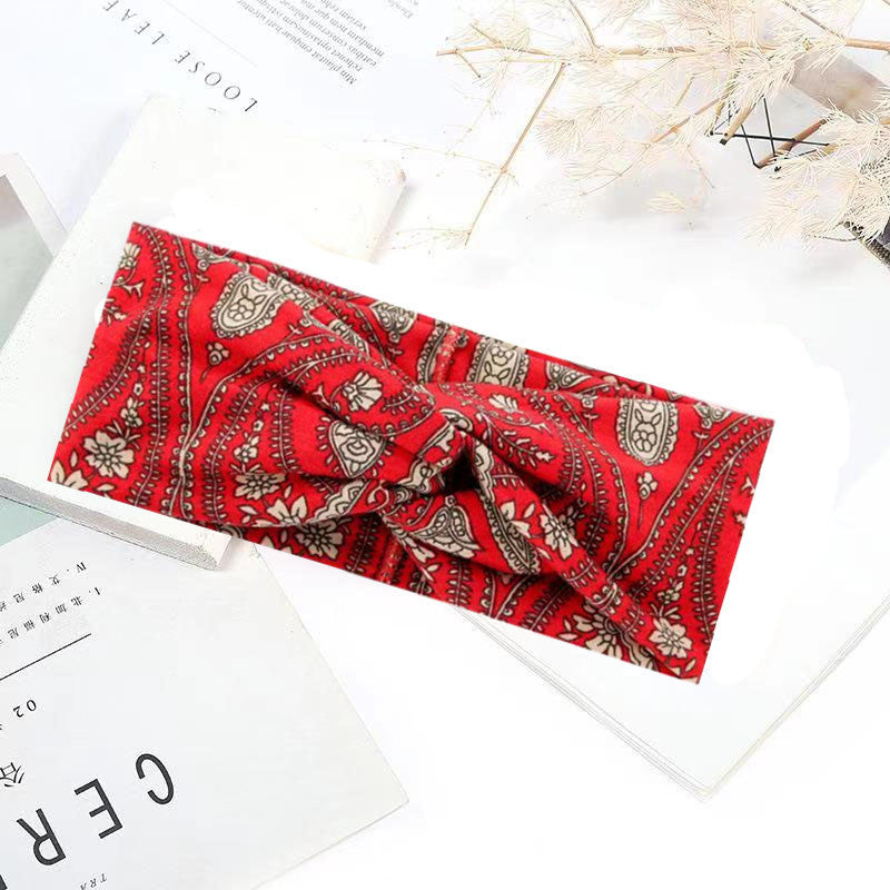 Sweat-absorbent And Anti-perspirant Bundled Headband With Wide-brimmed Print Headband Pi-Mart