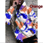 Loose Long Sleeve Pocket Print Hooded Sweatshirt