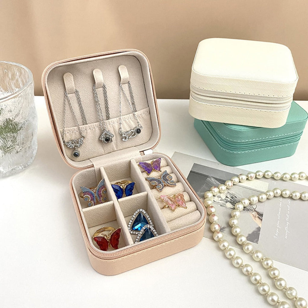 Jewelry storage box, storage box portable zipper case, travel jewelry stud earrings pu jewelry - SJB-DIAMOND ELITES