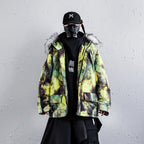Winter coat men's plus size tie-dye student cotton coat, made old personality warm, large fur collar camouflage jacket