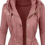 Women's fashion solid color lapel biker jacket Pi-Mart