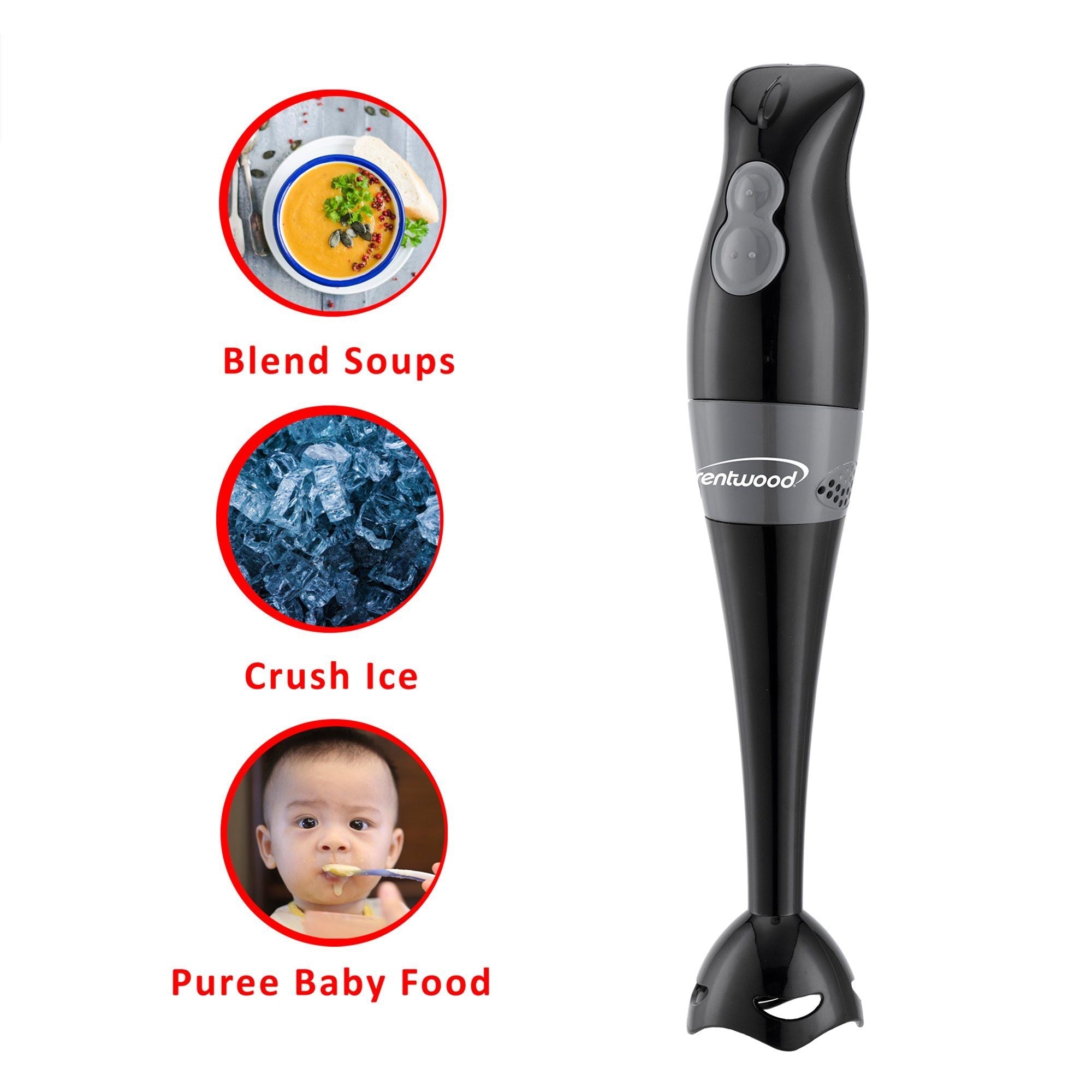 Brentwood Appliances HB-38BK 2-Speed Hand Blender And Food Processor With Balloon Whisk (Black)