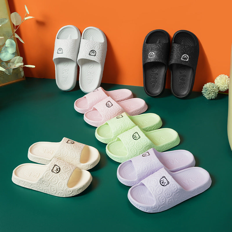 Cute Bear Slippers Indoor Non-slip Thick Soles Floor Bedroom Bathroom Slippers For Women Men Fashion House Shoes Summer Pi-Mart