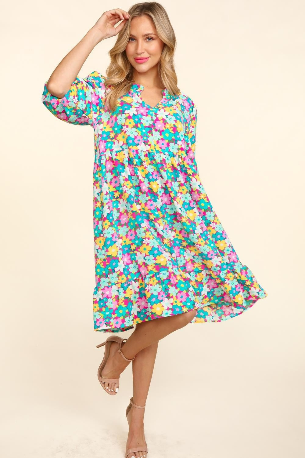 Bubble Sleeve Floral Ruffled Summer Dress For Women – Charming Floral Dress, Feminine Floral Dress, Trendy Bubble Sleeve Dress, Whimsical Ruffled Dress, Elegant Garden Party Dress, Romantic Floral Dress, Chic Bubble Sleeve Dress Stevvex