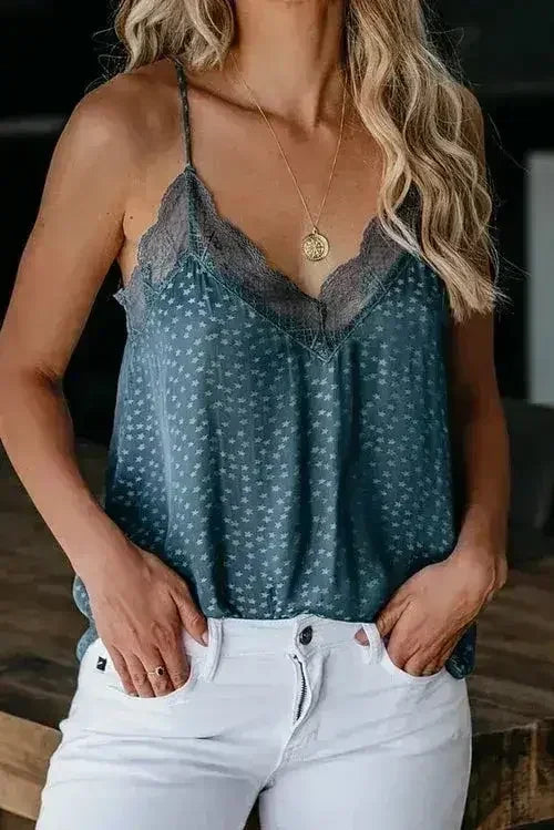 Spaghetti Strap Printed Lace Tank Top - SJB-DIAMOND ELITES