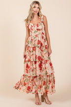 New Summer Layered Floral Sweetheart Neck Maxi Dress For Women – Romantic and Feminine Floral Dress with Layered Skirt