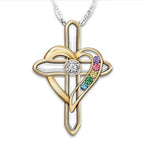 Cross Love Colorful Imitatio Gemstone Pendant Alloy Clavicle Chain Pi-Mart