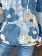 Floral Print Textured Drawstring Hoodie THRIXINE