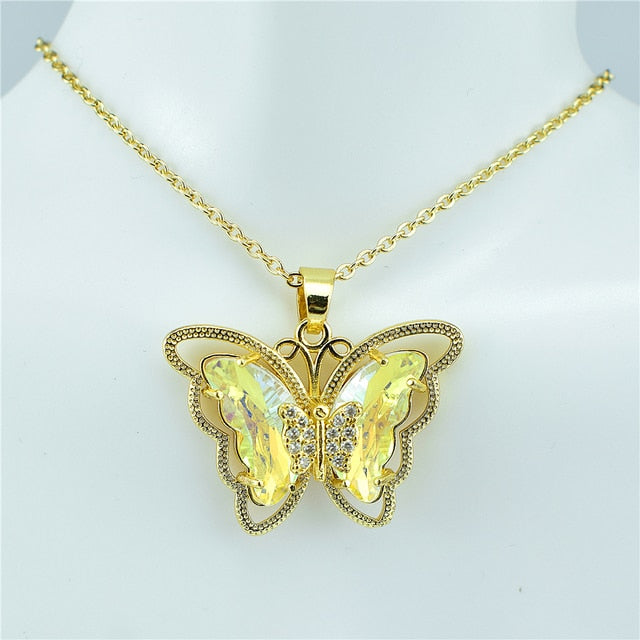 Crystal Glass Butterfly Necklace Pi-Mart