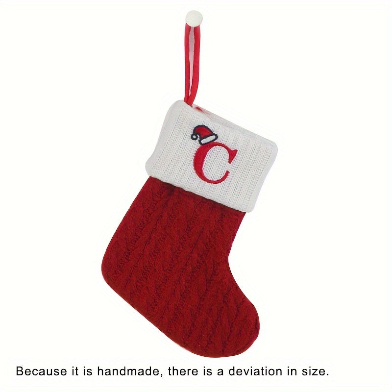1pc Knitted Christmas Socks Stocking Gift Bag - Embroidered Alphabet, Candy Design, Scene Decor, Room Decor, Home Decor, Holiday Party Decor, Festive Gift Idea for Family and Friends Lootquake LLC
