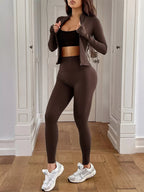 Zip Up Long Sleeve Top and Leggings Active Set THRIXINE