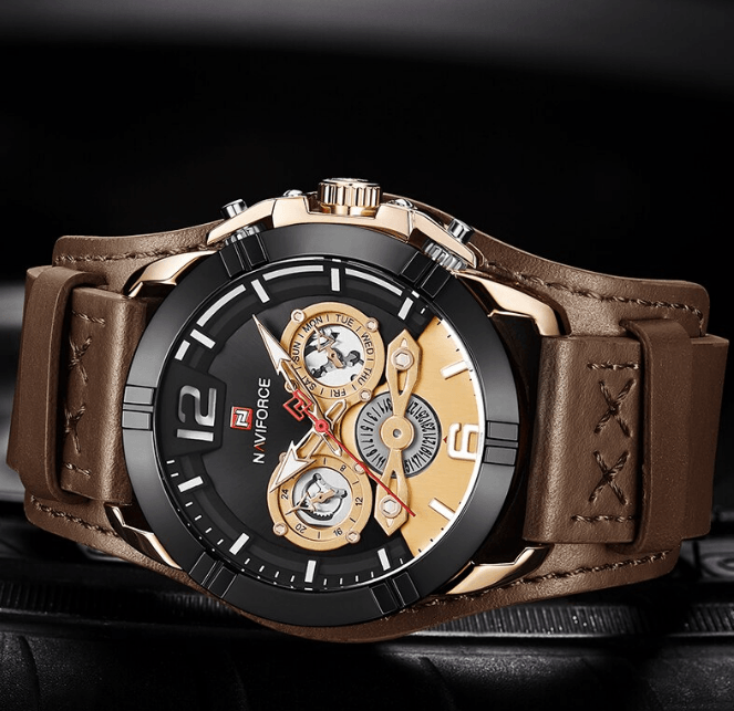Men's Leather Waterproof Watch With Chronometers And Fluorescent Hands Excellent Design Perfect Gift - SJB-DIAMOND ELITES