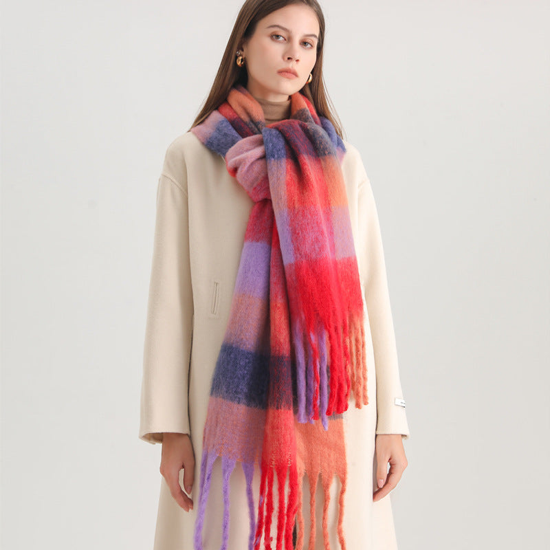 New Luxury Winter Soft Head Wraps Plaid Scarf Shawls Cashmere  Warm Cashmere Scarves Rainbow For Women Stevvex