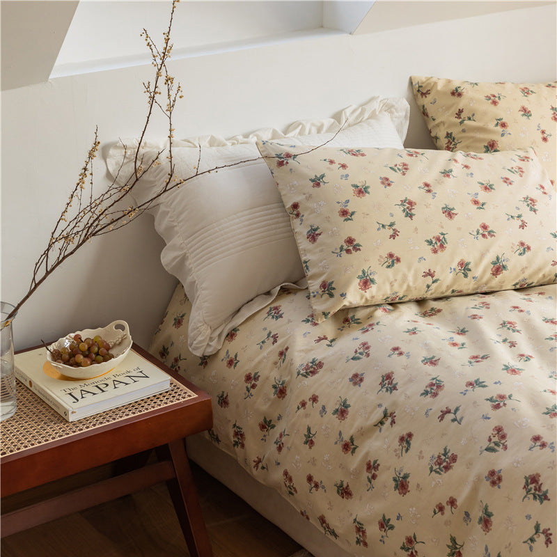 Retro Small Floral Pastoral Style Bed Sheet Quilt Cover Four-piece Household Bedding Set Pi-Mart
