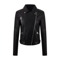 PU Women's Short Leather Oblique Pull Slim Motorcycle Clothing Washed Leather Jacket Pi-Mart