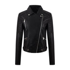 PU Women's Short Leather Oblique Pull Slim Motorcycle Clothing Washed Leather Jacket Pi-Mart