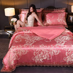 Cover Set Wedding Golden Jacquard Bedding Set Lace Flat Sheet Pillowcase 4pcs European Luxury Pi-Mart