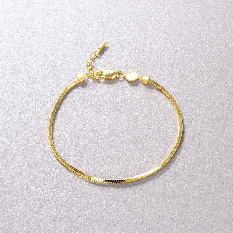 Simple Vintage Ins Folded Square Scaled Snake Bone Chain S925 Silver Plated 18k Gold Bracelet Female Pi-Mart