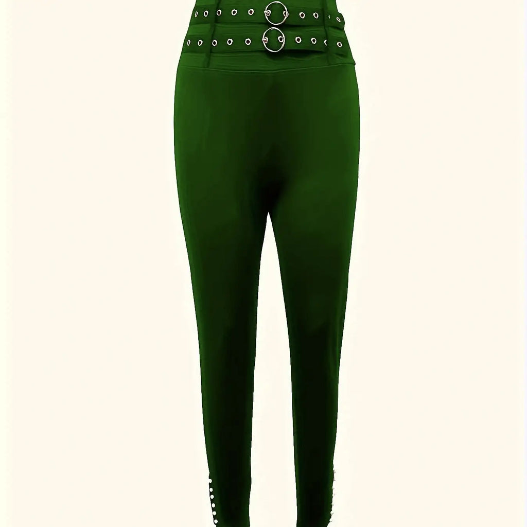 Ladies' Buckle And High Waisted Perforated Pants Sexy Slim Fit Pants Sexy Versatile New Clothes - SJB-DIAMOND ELITES