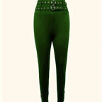 Ladies' Buckle And High Waisted Perforated Pants Sexy Slim Fit Pants Sexy Versatile New Clothes - SJB-DIAMOND ELITES