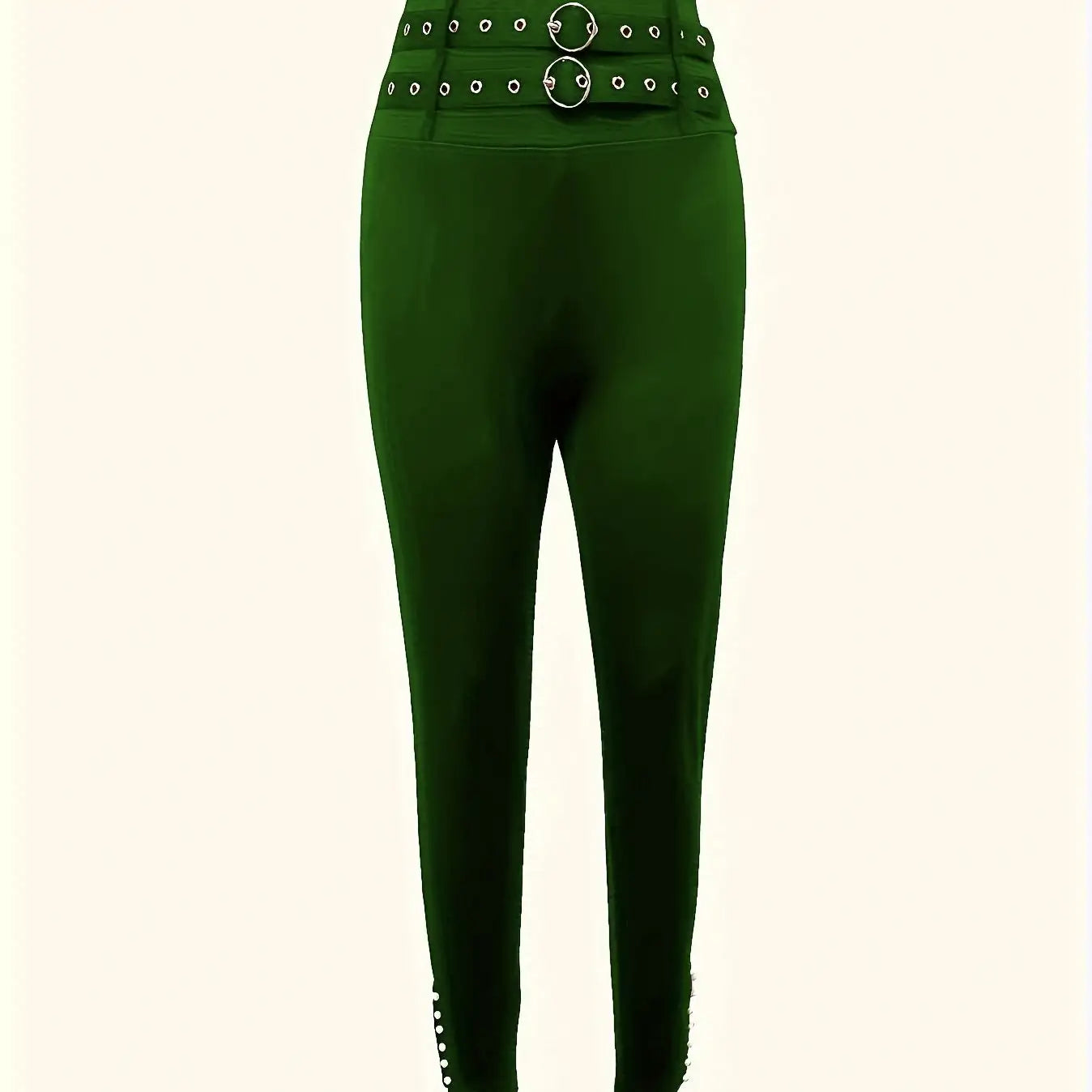 Ladies' Buckle And High Waisted Perforated Pants Sexy Slim Fit Pants Sexy Versatile New Clothes - SJB-DIAMOND ELITES