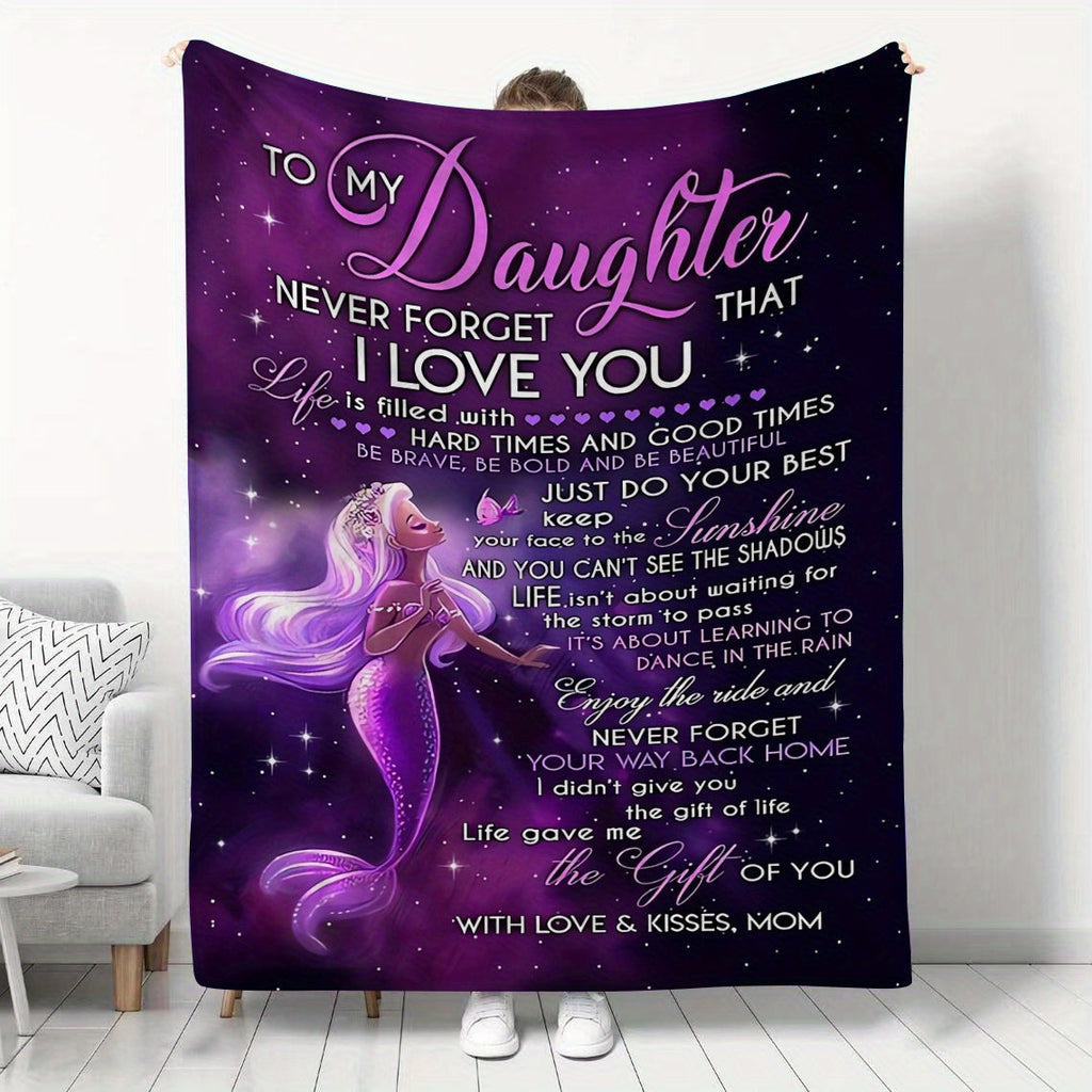 1pc Flannel Blanket, To My Daughter From Mom Mermaid Blanket, Warm Cozy Soft Throw Blanket For Couch Bed Sofa