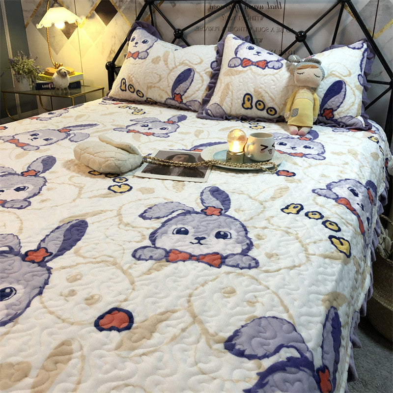 Warm Sunflower Milk Pile Bed Cover Three Piece Set Pi-Mart