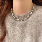 Womens Mixed-Color Glass Pearl Necklace Jewelry Pi-Mart