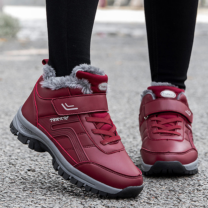 Winter Boots Women Men Warm Plush Velcro Snow Boots Climbing Hiking Shoes Pi-Mart