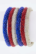 Red White Blue Nepal Roll Up Beaded Bracelet Patriotic
