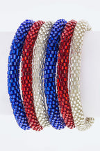 Red White Blue Nepal Roll Up Beaded Bracelet Patriotic