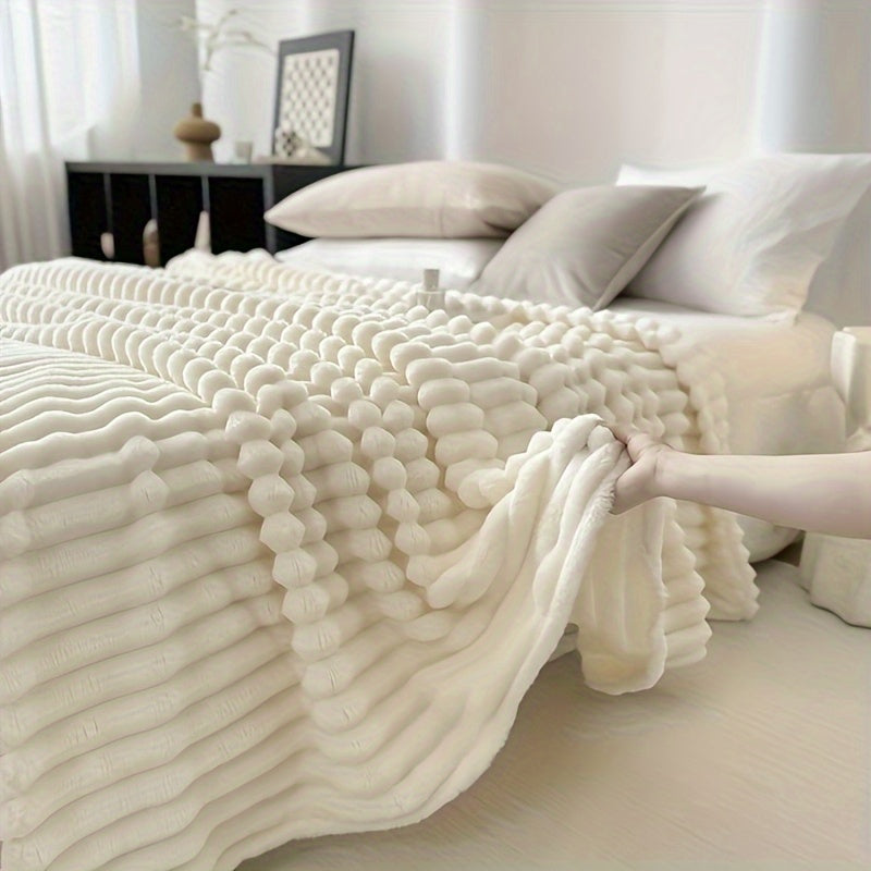 1pc Cozy Double-Sided 3D Rabbit Hair Blanket - Soft, Warm, and Fuzzy for Snuggling Up - Perfect for Office, Outdoor Camping, Sofa, and Gift Giving Lootquake LLC