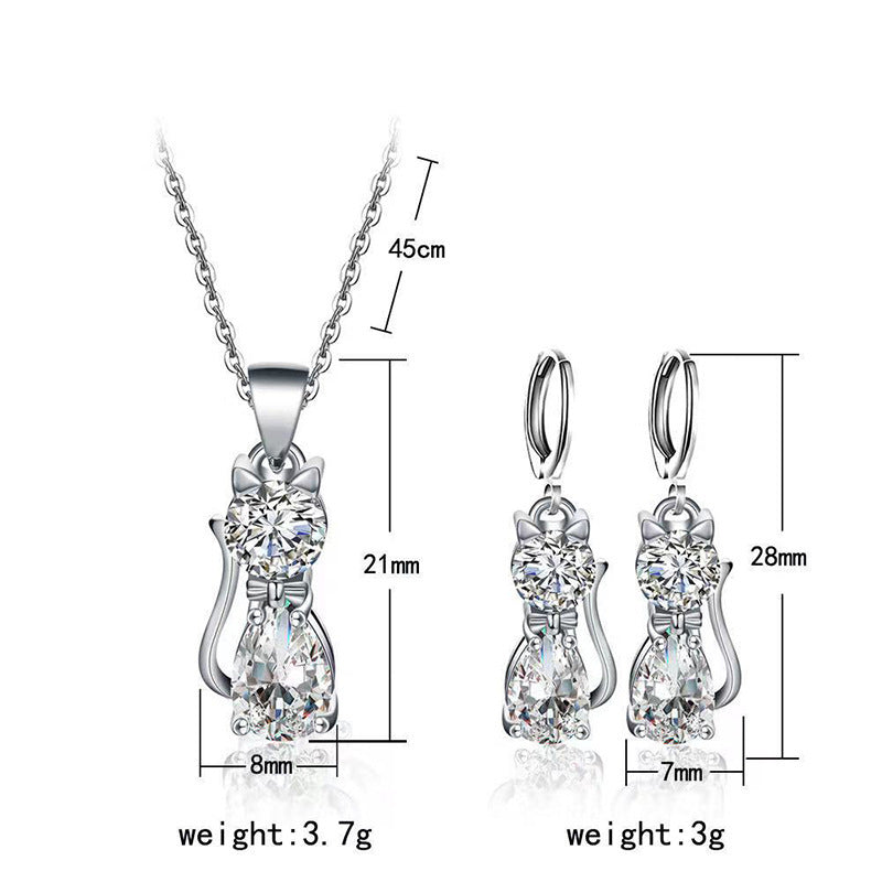 Cute Kitty Zircon Pendant Alloy Plated Silver Accessories Necklace Pi-Mart