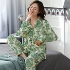 Elegant Women's Autumn And Winter Cotton-like Long Pajamas Two-piece Set Pi-Mart